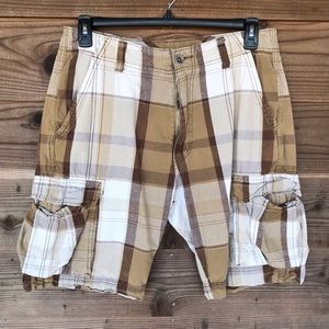Levi’s Brown Plaid Y2K Long Length Cargo Shorts 100% Cotton Size 34